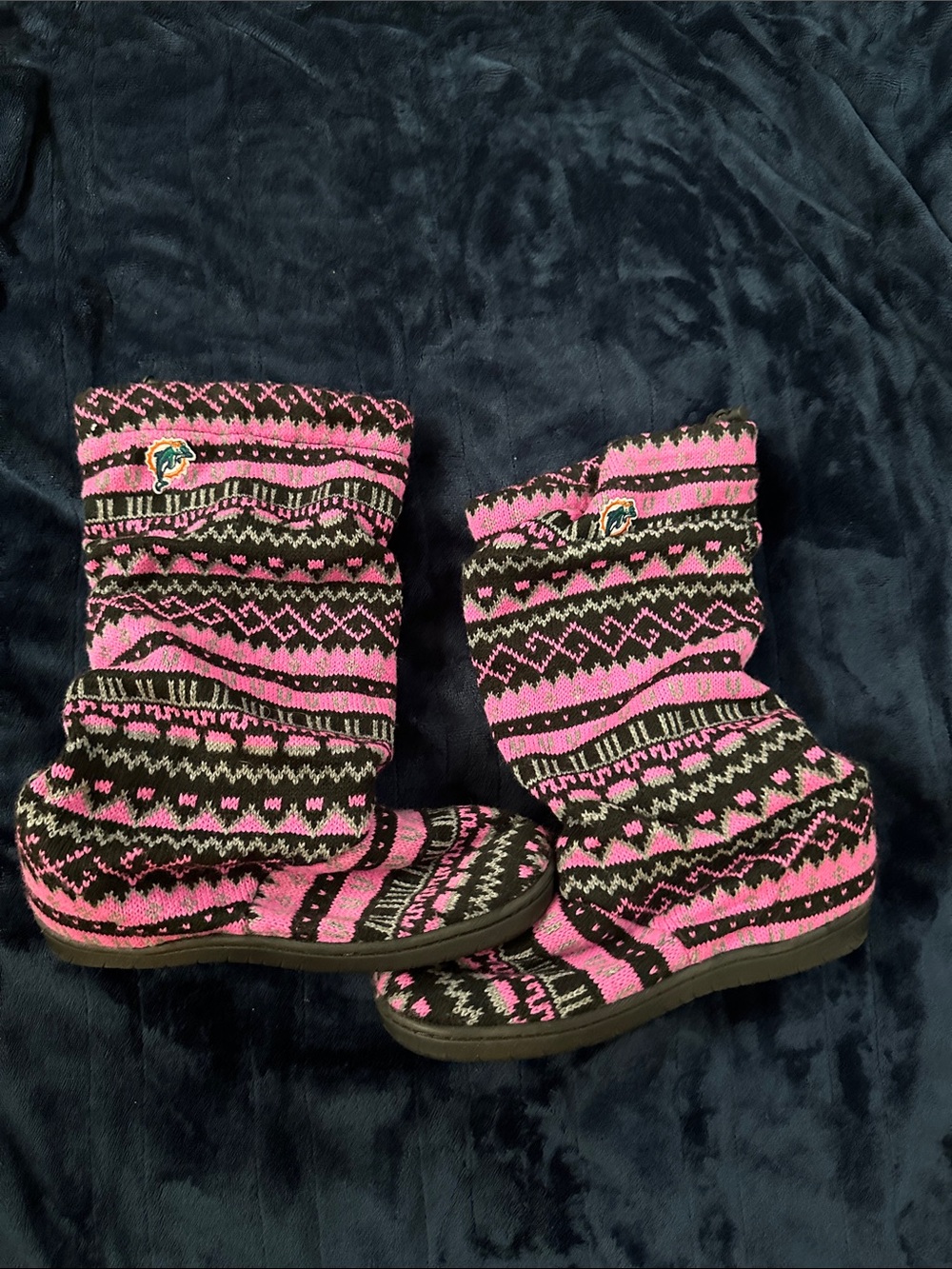 Miami Dolphins FBF Women's Jacquard Knit Slouch Slipper Boots - Size XS 5/6